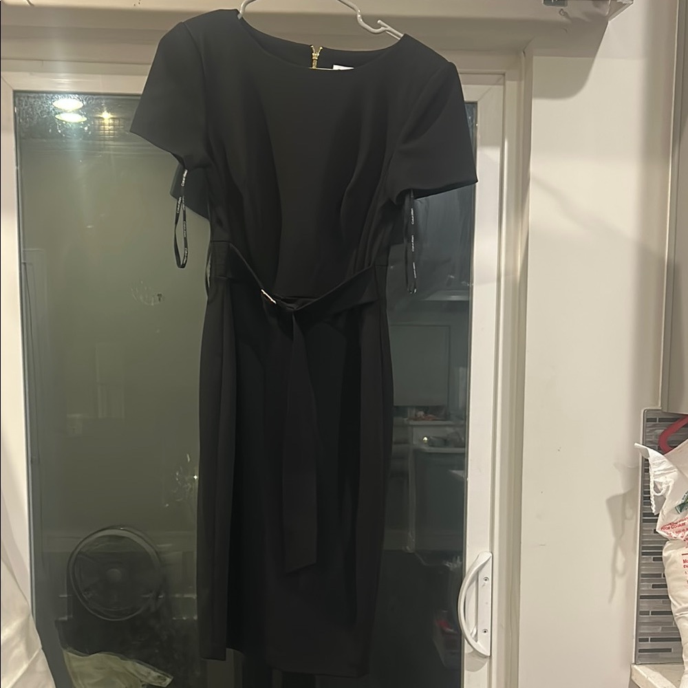 Calvin Klein Black Tie belted Dress